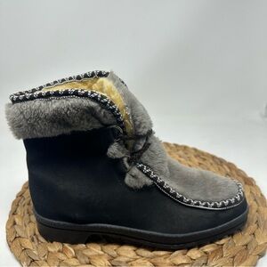 Vtg Snowland Winter Boots Black Gray Faux Fur Sherpa Lining Trim Size 7 Women's
